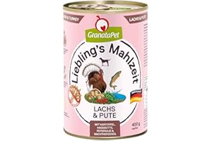 GranataPet Lieblings's Comida Salmón y Pavo, Alimentos húmedos para Perros, Alimentos para Perros sin Cereales y sin azúcar, Alimentos completos, 6 x 400 g