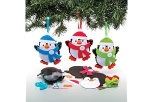 Baker Ross Kits de décorations Pingouins à Coudre (Paquet de 3) - Loisirs créatifs de Noël pour Enfants, Bleu,Vert,Rouge