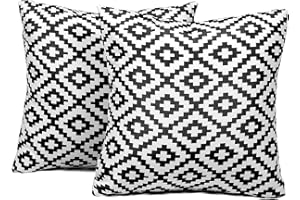 Brentfords Federa per cuscino da esterno, per divano, 45 x 45 cm, per interni, resistente all'acqua, per sedia da giardino, cuscini geometrici per esterni, nero e bianco, confezione da 2