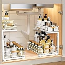 2 Niveaus Transparante Organizer Voor Keukenonderkast - Onder De De Wastafel Badkamer Keuken Cosmetica Wastafel Multifunctionele Organizer Plank Gootsteenopberger Wit Keukenkast Organizer