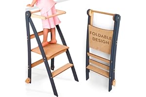 GOODEVAS Échelle d'apprentissage Montessori en Bois Pliable - Tabouret pour Enfants avec Protection Anti-basculement, Peu Encombrante