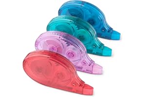 Amazon Basics - Cinta correctora blanca con dispensador, paquete de 4 unidades, fácil de usar, 12 m, 9 x 4,8 x 1,6 cm, Verde, morado, rojo, azul