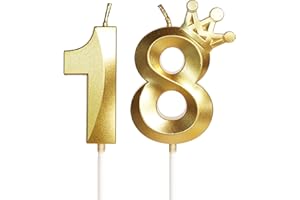 YIRAN Geburtstagskerze 18 Zahlenkerze 18 mit Krone, 5cm Gold Geburtstagskerzen, Kerzen Geburtstag, Tortendeko Geburtstag, Tortendekoration für Kinder, Erwachsene, 18. Geburtstagsfeier, Jubiläum, Nummer 18