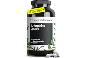 NATURAL ELEMENTS L-Arginine – 365 gélules véganes – 4 500 mg de L-arginine végétale HCL par dose journalière (3 750 mg de L-arginine pure) – hautement dosé – contrôlés en laboratoire