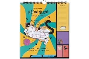 GRUPO ERIK Calendario pared 2025 2026 Meow Meow - Organizador semanal Familiar : Planificador mensual 2025 2026 | Incluye Pegatinas, Notas Adhesivas y Cuelga Fácil [16 MESES]