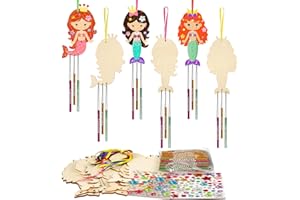 WEDNOK 9tlg Meerjungfrau Windspiel Bastelset Kinder Meer Basteln Ozean Bastelsets Meerjungfrau Klangspiel Bastelhandwerk Kreativsets zum Bemalen für Mädchen Junge Sommer Geburtstag
