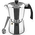 Cafe Du Chateau Espresso Maker - Stovetop Moka Pot, 6 Cup, Transparent Lid, High-Gloss Finish, Induction-Compatible