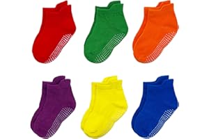 QIYIENDIAN 6 paia di calzini alla caviglia/taglio basso con impugnature antiscivolo per bambini e ragazzi