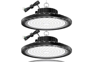 TOPAUBUB 100W UFO Focos LED Interior Techo 2 Piezas, Lamparas LED Techo 10000LM IP65 6500K con Cadena Metálica de 30CM, Driver, Foco Industrial para Garaje