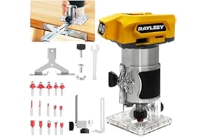 RAYLEEY 800W Cordless Wood Router for Dewalt 18V Battery (Not Included Battery), 6 Variable Speeds Router Tool for Woodworking Slotting Trimming, Compact Electric Brushless Trimmer with 15PCS 1/4" Router Bits