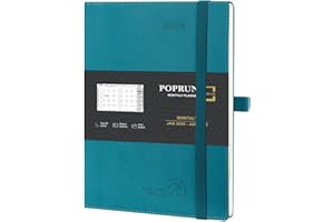 POPRUN Agenda 2024 2025 Mensuel 22 x 16,5cm - De jan. 2024 à juin 2025 avec Couverture Souple en PU Cuir, Poche pliable, Porte-stylo autocollant, Papier Certifié FSC®100 g/m² - Pacifique Vert