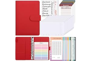 SKYDUE Money Binder, Challenge Del Risparmio, A6 Raccoglitore Documenti Con Buste Cerniera Trasparenti, Agenda Risparmio Soldi, Budget Planner Raccoglitore Di Bilancio(Rosso)