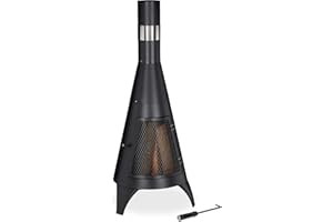 Relaxdays Brasero de jardín con Rejilla, Chimenea Decorativa, para Listones de Madera, 120 x 45 cm, Acero, Negro