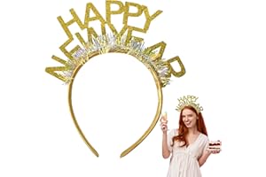 Ymxil Silvester Haarreif, Happy New Year Haarreif, Silvester Haarschmuck Partyhüte Weihnachten Glitzer Haarreif 2025 Silvester Foto Requisiten Neujahr Dekoration Zubehör