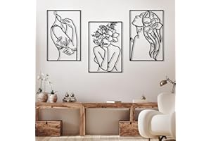 RAINPOP 3 Stück 35x25cm Wanddeko aus Metall, Wasserfest Wandschmuck, Wandskulpturen zum Aufhängen, Moderne Wanddeko Metall, Wohnzimmer Deko, Minimalistische Wandkunst Abstrakte Frau Hausdeko