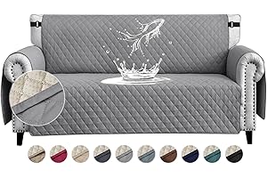 FIGOOO Sofa Covers Water Resistant Sofa Slipcovers 2 Seater Waterproof Anti-Slip Anti-Scratch Sofa Cover with Non Slip Elastic Straps for Dogs Cats Pets,Light Grey