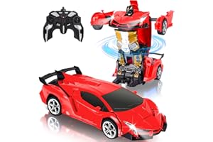 Hereneer Macchina Telecomandata, 1:18 RC Auto Giocattolo Ricaricabile 360° rotante acrobazia con suono e luce fantastici, 2.4 GHz Radiocomandata Robot da Corsa Regalo per Bambini 4 Anni+ (Red)