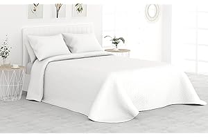 Liniva Home Colcha Bouti Termosellada Reversible para Verano. 100% Microfibra Extra Suave. - Modelo Mallorca. Colcha Cubre Cama Multiusos. Incluye una Funda de cojín. Cama 80/90 cm - 180x265cm Blanco