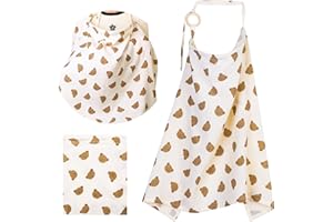 GSrenyu Breastfeeding Cover,Muslin Nursing Cover,360° Coverage Cotton Breast Feeding Cover,Soft Breathable Breast Feeding Coverall for Baby Car Seat Canopy(Bear)