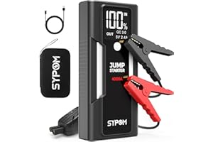 SYPOM Jump Starter, 4000A Peak Car Battery Jump Starter (for All Gas or Up to 10L Diesel), Portable Car Starter Battery Pack with Extended Smart Jumper Cables,12V Auto Jump Box with LED Light