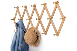 Qiannhee Appendiabiti da Parete Design Legno Attaccapanni da Muro Moderno con 16 Ganci da Parete Vintage Fisarmonica Appendiabiti Estensibile per Parete Soggiorno Ingresso Camera da Letto 80cm 100cm