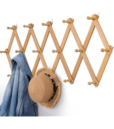 Attaccapanni Da Parete Relaxdays - Legno Bianco, 17 Ganci, Estensibile Fino A 182.5 Cm