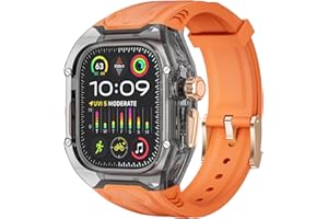 Delidigi Rugged Durchsichtige Schutzhülle mit TPU Armband Kompatibel mit Apple Watch Ultra 3/2/1 49mm Ersatzarmband für Männer Frauen Orange