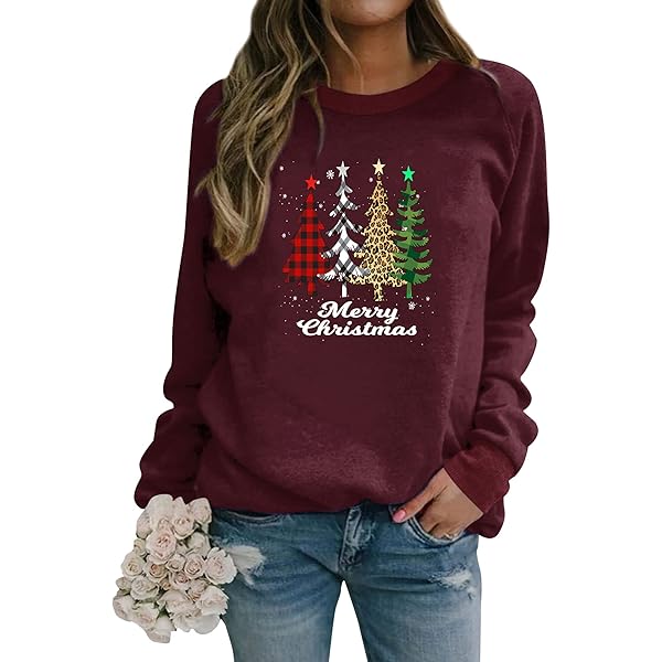 Dresswel Kersttrui dames, Merry Christmas sweatshirt, grappige Rudolph rendierprint, katoen, Kerstmis, Xmas-pullover, tienermeisjes, 1, wijnrood, S Dresswel Kersttrui dames, Merry Christmas sweatshirt, grappige Rudolph rendierprint, katoen, Kerstmis, Xmas-pullover, tienermeisjes, 1, wijnrood, S