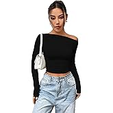 Istyle Can Solid Black Color Asymmetric Collar Pleated Cropped Top - Asymmetrical Neck, Ruched Design, Regular Sleeve, Casual
