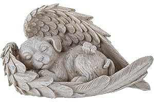AOTOPYU Estatua Conmemorativa para Mascotas de Resina, Conmemorativa de Gato y Perro Dormido de Resina para honrar a la Mascota Amada, Ideal para el Cementerio para Mascotas (Perro ángel)