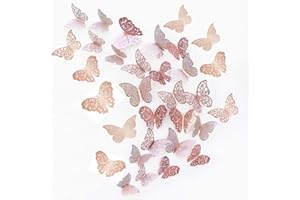 JUN-H JUNI-H 36 Pièces 3D Papillons Décoratifs Papillon Autocollants Muraux DIY Art Stickers Chambre Bébé Décor Stickers Amovible Décoratifs Papier Peint Muraux (Rose Rouge)