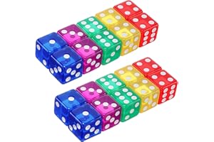 AOZUO Zestaw 20 kolorowych kostek 16 mm, kostki do gry, akrylowe kostki do rycerki, zestaw 6-stronnych bloków do gry w kości (5 kolorów)