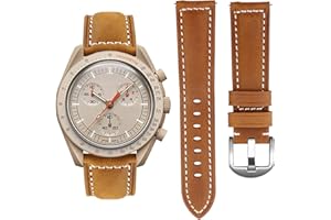 Stanchev Pasek do Omega x Swatch MoonSwatch / Rolex Watch/SEIKO Watch 20 mm, prawdziwa skóra Omega X Swatch Moonswatch Speedmaster Watch zapasowy pasek, 20mm, Bez kamienia szlachetnego