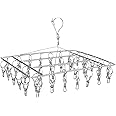 Emand Clothes Drying Rack with 40 Clips, Stainless Steel Laundry Hanging Clip Rack for Balcony and Courtyard, Suitable for Socks, Underwear, Drying Towels and Baby Clothes Upgrade