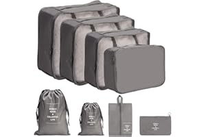 Koffer Organizer 8-Teilig Packing Cubes Packtaschen Wasserdichte Packwürfel Kleidertaschen Verpackungswürfel Gepäck Taschen für Reise, Grau