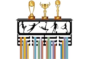 CREATCABIN Porta Medaglie da Calcio per Donna Scaffale per Trofei Appendiabiti per Medaglie con Supporto per Mensola Sport 4 Supporto A Parete per Contenere 70+ medaglie per Femminile 40x20x10cm