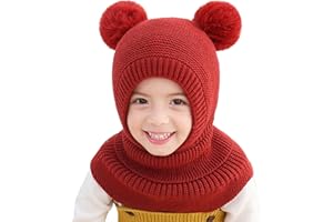 Qersh Kinder Mütze Mädchen Junge Winter Wintermütze mit 2 Bommel Warme Strickmütze Mädchen Dicke Kindermützen Winddicht Kälteschutz Mütze für Baby Kinder Mütze Skimütze Kinder Baby Schalmütze Winter