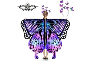 plainshe Schmetterlingsflügel für Mädchen, Schmetterlingskostüm für Halloween, Feenflügel Kinder, 3PCS Schmetterlingsumhang Set (#030)