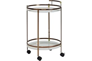 FINEBUY MÖBEL ZUM WOHLFÜHLEN FineBuy serwowania FineBuy Design złoty okrągły Ø 50 cm 2 poziomy z hamulcami | Stolik na kółkach | Wagon restauracyjny ze szklanym dachem | Wózek kuchenny | Wózek na herbatę