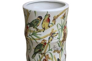 MARYMARYGARDENS Ceramic Umbrella Stand, Bamboo And Tropical Bird Design