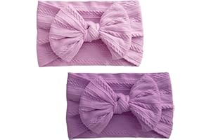 LECTNORE 2 Pcs Baby Turbans - Newborn & Toddler Headbands with Bows (Deep Purple + Light Purple)