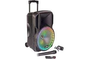 PARTY LIGHT & SOUND - PARTY-12RGB - Enceinte sur Batterie 12”/30cm de 700W avec 1 Micro VHF sans Fil et Effet Lumineux sur Le woofer - Bluetooth, USB, Micro SD et AUX - Noir