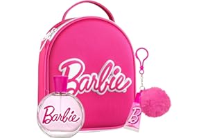 AIR-VAL INTERNATIONAL Barbie Perfume Gift Set for Kids, Natural Eau de Toilette Perfume Spray 100ml, 3D Zip Case & Lip Gloss with Pompom Charm, Vegan & Dermatologically Tested, Best Gift for Occasions & Daily Use