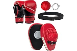 EUMAYES 3-in-1 Patte d'ours Boxe et 6oz Gants de Boxe Enfants, avec Balle réflexe de Boxing, Kit de Boxing pour Enfants pour entraînement de Kickboxing, MMA, Muay Thai, karaté, Taekwondo
