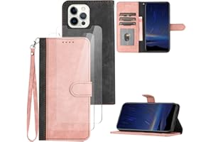 Hoyoikun Handyhülle Kompatibel Mit iPhone 12/12 pro,[Verschenke 2 Stück Full Screen Schutzfolie],Premium PU Leder Flip Case,Magnetverschluss,Standfunktion, Kartenschlitz-Rosa