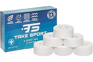 TS TAKE SPORT - Tape sportivo, Tape dita crossfit, Nastro bendaggi sportivi. Sport tape, 6-12 rotoli cerotti sportivi 2,5 x 10m, 100% Cotone, Bordo Zig Zag, Non elastico. Bianco (COTONE, 6)