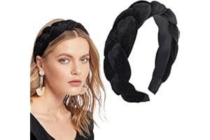 KYSUN Opaska na włosy pleciona, aksamitna opaska na czoło, szeroka opaska do włosów, w stylu vintage, wyściełana opaska do włosów dla kobiet i dziewcząt (czarna)