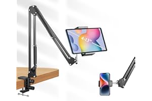 PhieeSeriy Tablet-Halterung für Bett mit flexiblem Aluminiumarm, Tablet-Ständer für iPad 4-12,9 Zoll Handys/Tablets, Tablet-Halterung mit Metallbasis, Handyhalterung für Bett für iPhone,