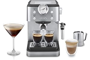 ‎DE'LONGHI De'Longhi Siebträgermaschine Classic EM450.M, Espressomaschine mit professionellem Milchaufschäumer, Vollmetallgehäuse, 15 Bar, 1,7 l Wassertank, Edelstahl/Metall