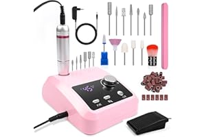 Carastek Trapano per unghie professionale 45000 giri/min Lima per unghie elettrica con LED intelligente e modalità pedale Kit per manicure e pedicure elettrico per unghie in gel, per saloni di
